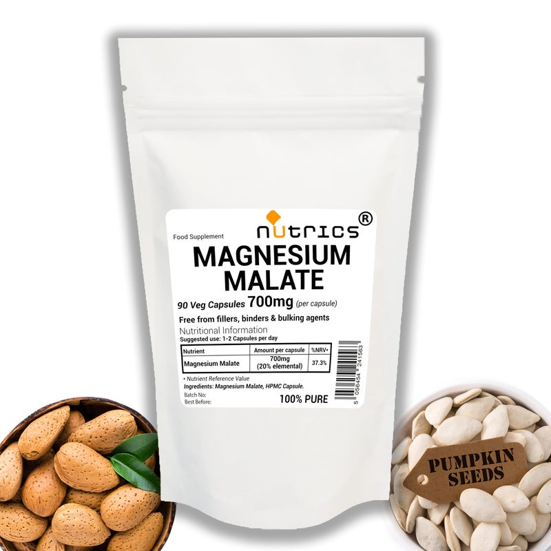 NutricsÂ® 700mg (per Capsule) Magnesium Malate - 90 Veg Capsules (3 Months Supply) - One A Day 20% Elemental Magnesium (90)